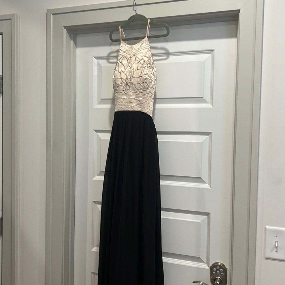 Black and Cream jeweled long dress